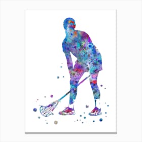 Lacrosse Player Girl Watercolor Canvas Print