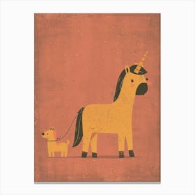 Unicorn Walking A Dog Coral Muted Pastels Canvas Print