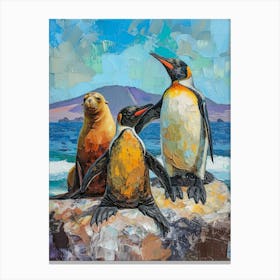 Galapagos Penguin Sea Lion Island Colour Block Painting 1 Canvas Print