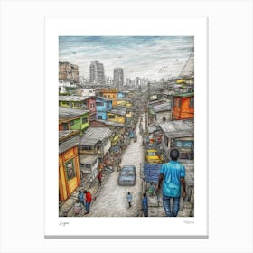 Lagos Nigeria Drawing Pencil Style 4 Travel Poster Canvas Print