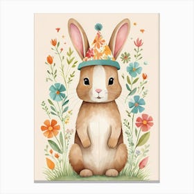Floral Cute Baby Rabbit Bunny Nursery (12) Canvas Print