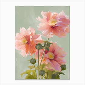 Dahlia Flowers Acrylic Painting In Pastel Colours 12 Canvas Print