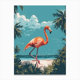 Greater Flamingo Ria Celestun Biosphere Reserve Tropical Illustration 3 Canvas Print