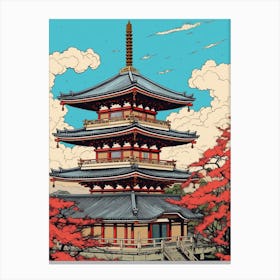 Asakusa Shrine, Japan Vintage Travel Art 2 Canvas Print