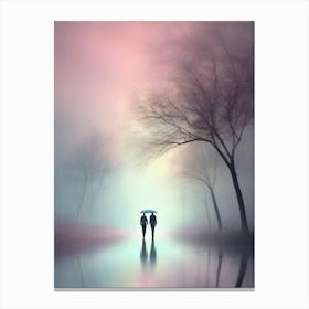 Couple Walking In The Fog 1 Canvas Print