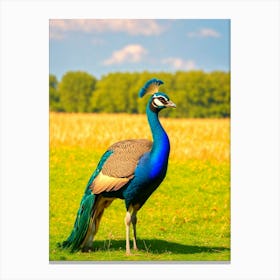 Peacock In The Field Canvas Print