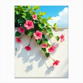 Pink Flowers On A Wall Canvas Print