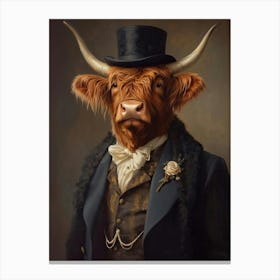 Royal Highland Cow Vintage Print, Victorian Animal Portrait, Dressed Farm Animal Altered Art, Renaissance Animal Animal Lover Gift Canvas Print