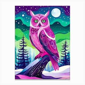 Pink Owl Snowy Landscape Painting (222) Canvas Print