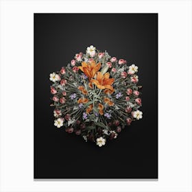 Vintage Orange Bulbous Lily Flower Wreath on Wrought Iron Black n.0581 Canvas Print