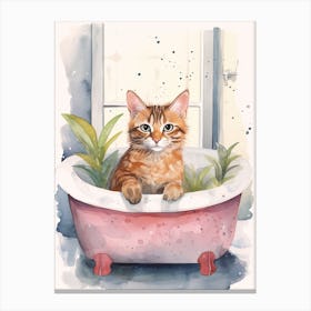 Ocicat In Bathtub Botanical Bathroom 1 Canvas Print