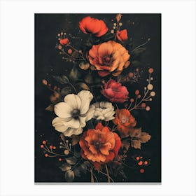 Beautiful Bouquet Of Flowers In Pastel, Grunge Colors On A Matte Black Background 1 Toile