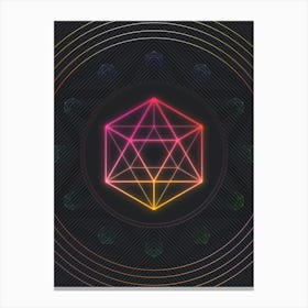 Neon Geometric Glyph in Pink and Yellow Circle Array on Black n.0277 Canvas Print