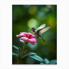 Hummingbird Feeding On Flower Canvas Print