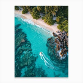 Aerial Drone Photography Capturing A Surfer Riding A Wave Near A Lagoon On A Tropical Coastline San 2 Canvas Print