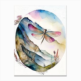 Dragonfly Flying Across Mountains Watercolour Ink Pencil 2 Canvas Print