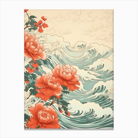 Great Wave With Lily Flower Drawing In The Style Of Ukiyo E 3 Canvas Print