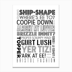 Bristol Dialect Sayings Print | Bristolian Print | Brizzle Print Canvas Print