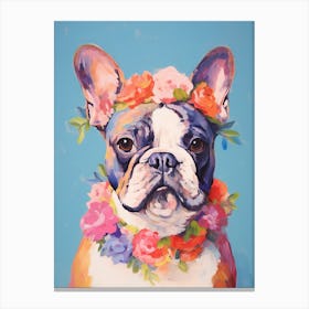Bulldog Portrait With A Flower Crown, Matisse Painting Style 4 Canvas Print
