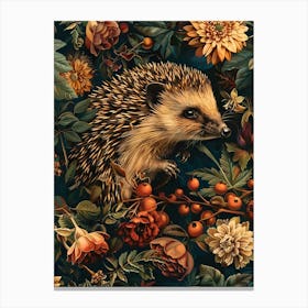 Hedgehog In Flowers Inspired by William Morris Canvas Print