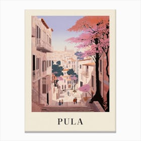 Pula Croatia 3 Vintage Pink Travel Illustration Poster Canvas Print