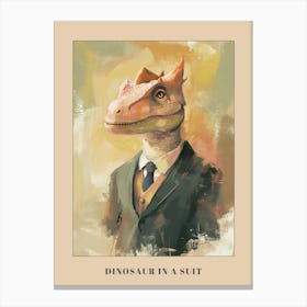Mustard Painting Of A Dinosaur Lizard In A Suit 1 Poster Canvas Print