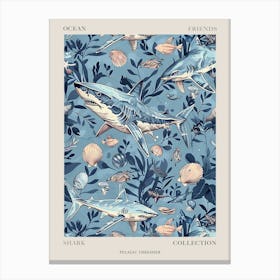 Pastel Blue Pelagic Thresher Watercolour Seascape Pattern 3 Poster Canvas Print