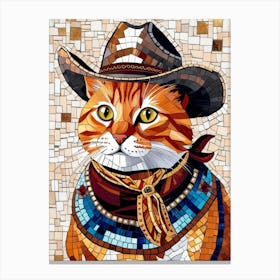 Mosaic Cat In Cowboy Hat 1 Canvas Print