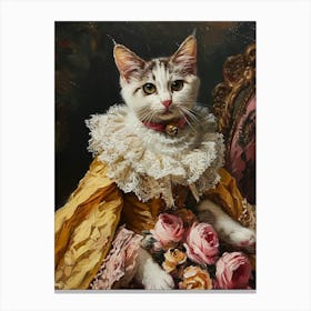 Cat In Medieval Gold Dress Rococo Inspired 4 Canvas Print