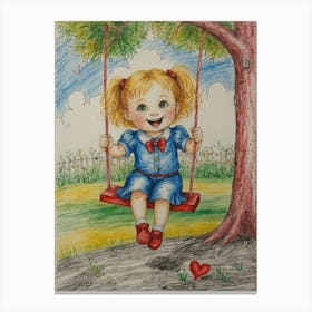 Little Girl On Swing Canvas Print