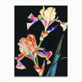 Neon Flowers On Black Iris 3 Canvas Print