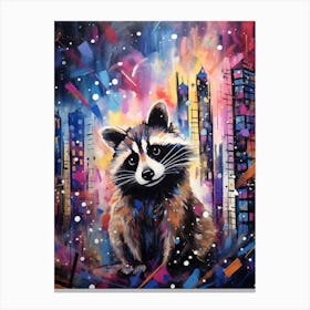 A Raccoon In City Vibrant Paint Splash 4 Canvas Print