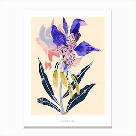 Colourful Flower Illustration Poster Aconitum 1 Canvas Print