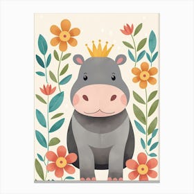 Floral Baby Hippo Nursery Illustration (28) Canvas Print