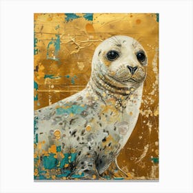 Harp Seal Pup Gold Effect Collage 4 Canvas Print