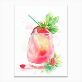 Strawberry Mojito, Cocktail, Drink Gouache Canvas Print
