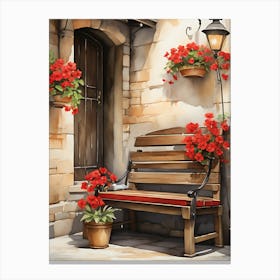 Bench With Flowers Canvas Print