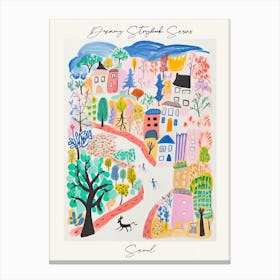 Poster Of Seoul, Dreamy Storybook Illustration 2 Canvas Print