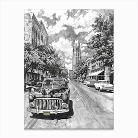 Sixth Street Austin Texas Black And White Drawing 2 Canvas Print