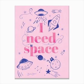 I Need Space - Pink Doodle Planets and Space Ships with Cats Canvas Print