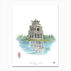 Turtle Tower Hanoi Vietnam Watercolor Illustration Canvas Print