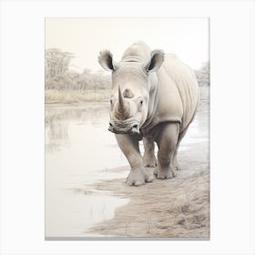 Rhino In The Landscape Illustration 4 Canvas Print