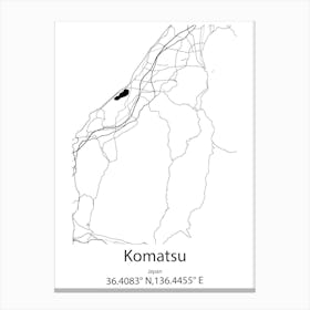 Komatsu,Japan Minimalist Map Canvas Print