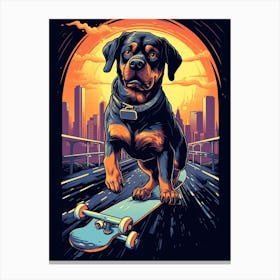 Rottweiler Dog Skateboarding Illustration 4 Canvas Print
