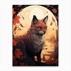 Red Fox Moon Illustration 2 Canvas Print