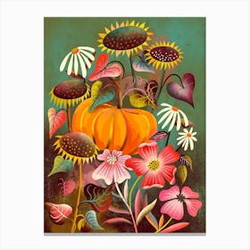 Harvest With Pumpkin And Sunflowers Canvas Print