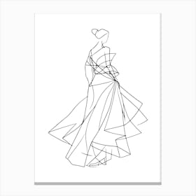 Line Drawing Of A Woman In A Dress Minimalist Line Art Monoline Illustration Canvas Print