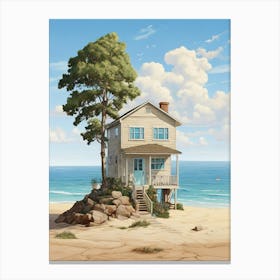 Little Beach House And Tree Draw Art Print 2 Canvas Print