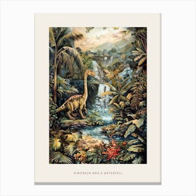 Dinosaur By A Waterfall Landscape Painting 3 Poster Canvas Print