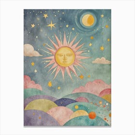 Whimsical Sun And Moon Canvas Print